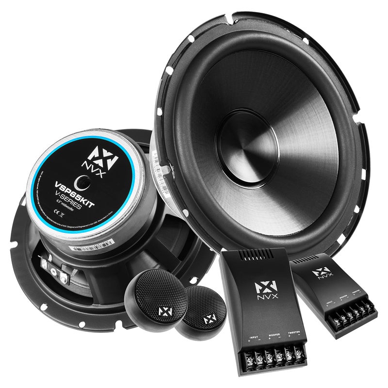 NVX VSP65KIT 750W Peak (250W RMS) 6.5" V-Series 2-Way Component Speaker System with 25mm Silk Dome Tweeters - Image 1